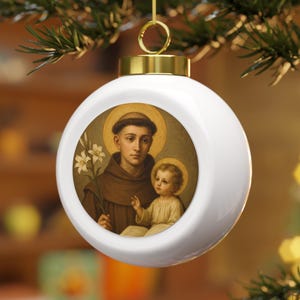 Christmas Ball Ornament, Religious, Saint Anthony Padua, Holiday Decor, Tree Decoration, Gift, Winter Celebration, Festive Home Decoration