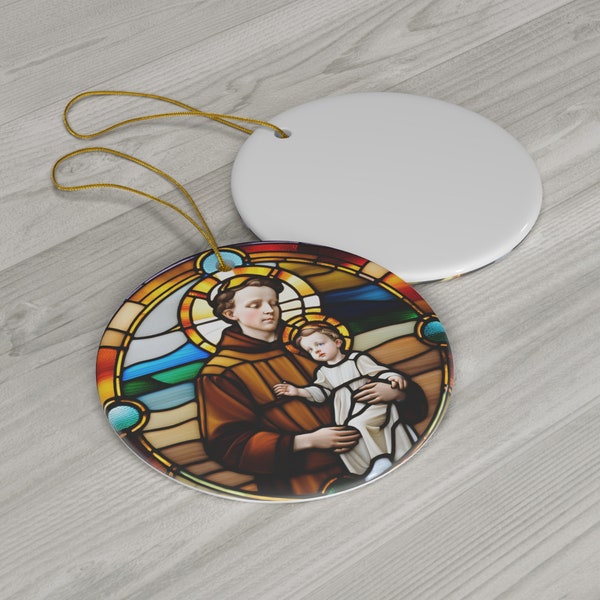 Saint Anthony of Padua Stained Glass Ceramic Circle Ornament