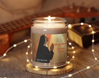 Saint Faustina Candle Jesus I trust in you Scented Soy Candles, 9oz, Religious Occasions, Gifts, Self-Care, Spiritual Themed