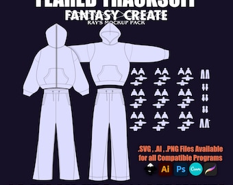 Flared Tracksuit Vector Mockup Vector Pack / 23 Mock-Ups 11 Garments / FANTASY CREATE