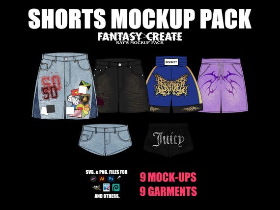 Shorts Vector Mockup Pack / 9 Mock-Ups 9 Garments / FANTASY CREATE