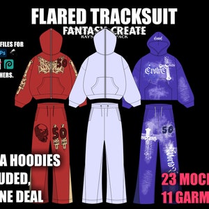 Flared Tracksuit Vector Mockup Pack / 23 Mock-Ups 11 Garments / FANTASY CREATE