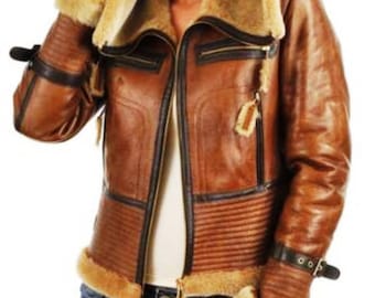 Women&#39;s Aviator RAF Bomber Flying leather Jacket Big Collar Shearling Coat