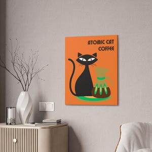 Atomic Cat Coffee Canvas Print: Retro Kitchen Wall Art