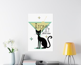 Retro Atomic Katzen Lounge Poster - Mid Century moderne Wandkunst - Vintage inspirierte Katzendekoration