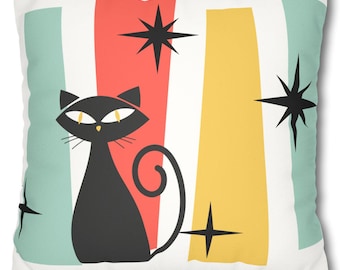 Atomic Cat Pillowcase: Mid-Century Modern Faux Suede Cushion Cover