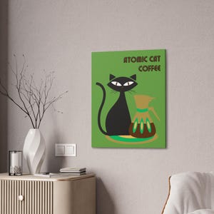 Atomic Cat Coffee Canvas Print: Mid-Century Retro Decor
