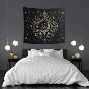 Celestial Night Sky Tapestry featuring Magical Mushrooms