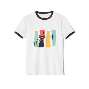Retro Atomic Cat T-shirt – Mid Century Modern Vintage Style Graphic Tee – Unique Cat Lover Gift