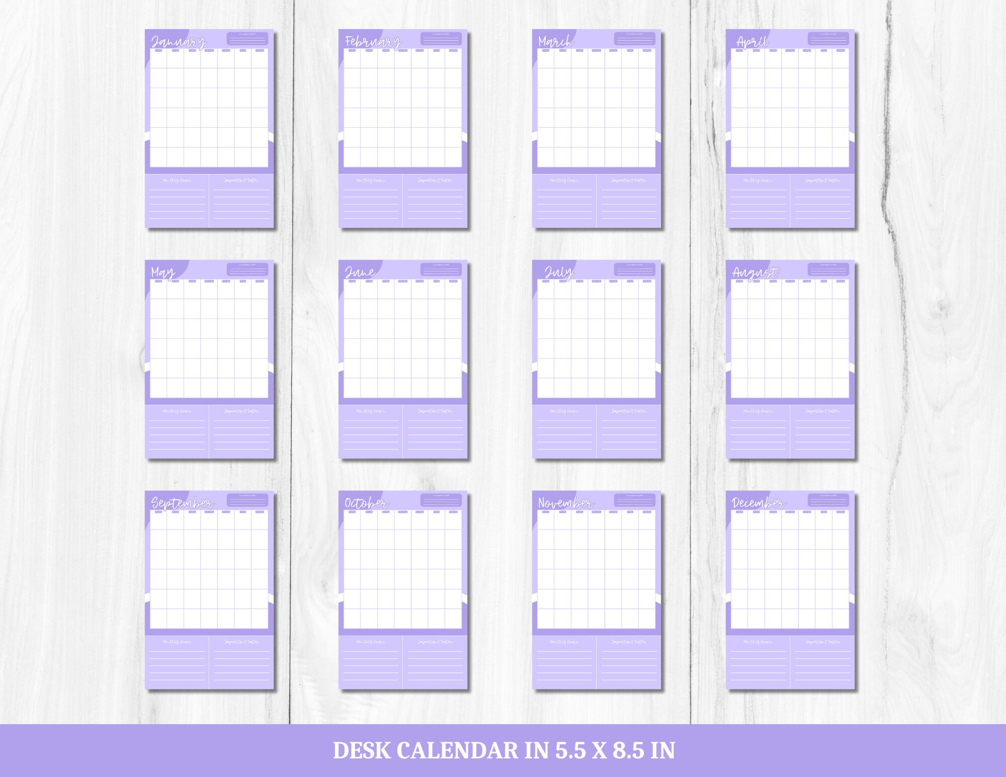 Printable Lavender Desk Calendars | Available in 17 X 11 In, 11 X 8.5 ...