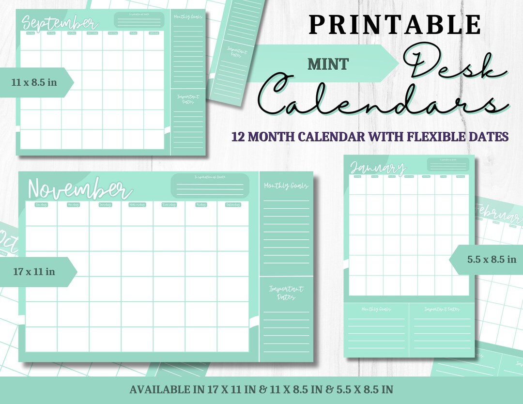 Printable Mint Desk Calendars Available in 17 X 11 In 11 X Etsy