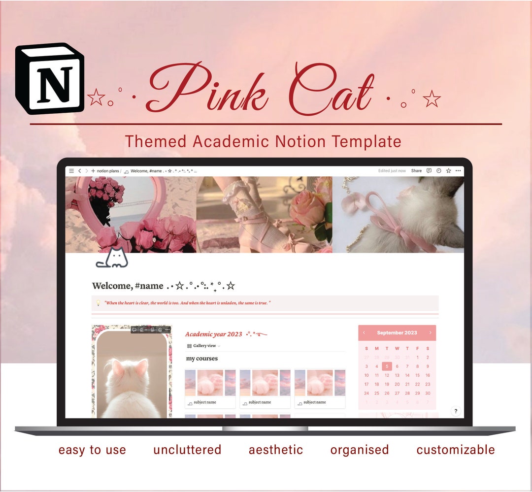 Notion Template Student Planner PINK CAT THEME - Etsy