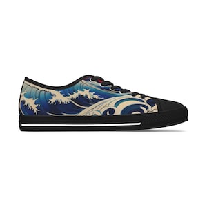 Baskets Kanagawa Japon Art pour femme, Chaussures basses élégantes en toile, À porter au quotidien, Cadeau pour amis Art japonais des vagues image 5