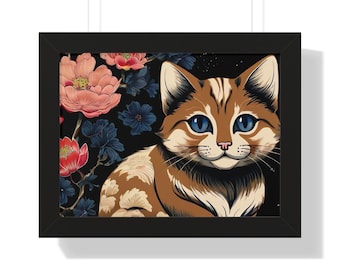 Impression d'art chat encadrée | Style Hokusai Neko | Décoration d'intérieur | Cadeau unique pour amoureux des chats | Art mural | Art japonais