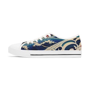 Baskets Kanagawa Japon Art pour femme, Chaussures basses élégantes en toile, À porter au quotidien, Cadeau pour amis Art japonais des vagues image 3