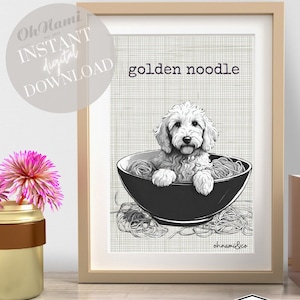 Golden Noodle Wall Art, Golden Doodle Decor, Golden Doodle Gift, Golden Doodle, Doodledog, Goldendoodle print, Dog decor, Doodle Dad gift