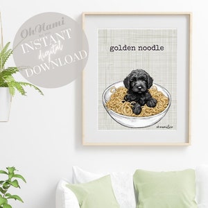 Golden Noodle Wall Decor, black doodle wall Art, Black goldendoodle Art, Cute Doodle Dog Print, black doodle gift, Whimsical Dog Wall Decor