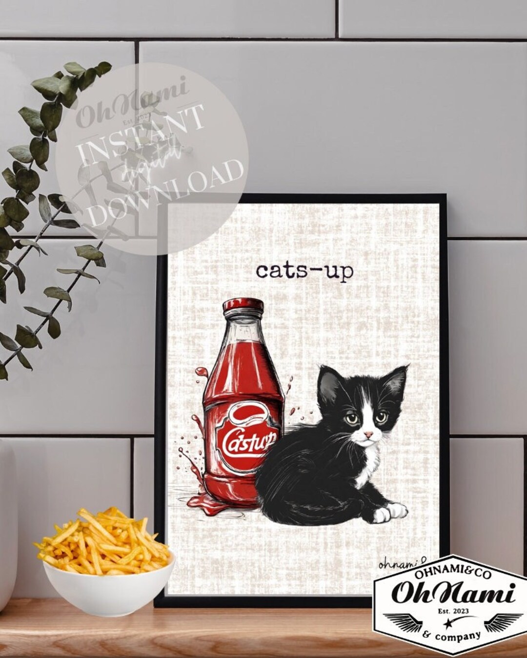 Tuxedo Kitten 'cats-up' Art Print, Funny Cat Lover Gift (digital ...
