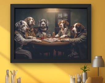 Whimsical Dogs Playing Poker Cards Digital Art Print Dog Wall Art Home Decor Dog Poster Digital Download PNG SVG