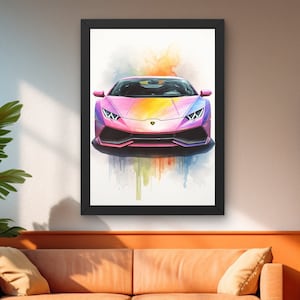 ランボルギーニ ウラカン スポーツカー カラフル アートプリント ホームデコレーション ウォールアート デジタルダウンロード スポーツカー ランボルギーニ ポスター PNG SVG