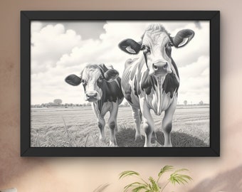 Cow Print FarmHouse Decor Cow Digital Art Prints Cow Farm Animal Prints Cow Poster Black and White Art Gift Farmhouse Sign Cow Wall Art