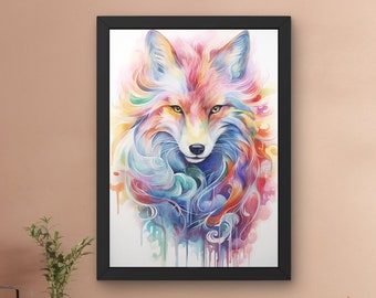 Rainbow Fox Abstract Contemporary Digital Art Print Animal Home Decor Animal Wall Art Decor Fox Poster PNG SVG