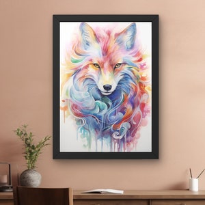 Rainbow Fox Abstract Contemporary Digital Art Print Animal Home Decor Animal Wall Art Decor Fox Poster PNG SVG