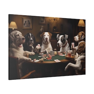 Juego de cartas caninas Perros jugando cartas de póquer Arte de la pared Lienzo Impresión animal Imagen de perro Decoración del hogar Animal Colgantes de pared hechos a mano Regalos personalizados