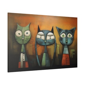 Dibujos animados gato lienzo impresión estilo dibujos animados arte abstracto gato cartel gato arte divertido gato impresión gato pared decoración gato dibujos animados impresión gato amantes regalo