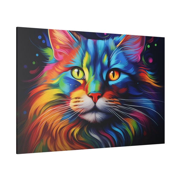 Colorful Multi-Color Rainbow Cat Wall Art Cat Canvas Print Cat Picture Home Decor Animal Handmade Wall Hangings Cat Lover Gift Animal Canvas