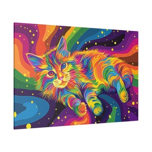 Abstract Cat Art Rainbow Cat Canvas Colourful Cat Print Cat Wall Art Home Decor Cat Poster Cat Lovers Gift Animal Canvas Wall Hanging