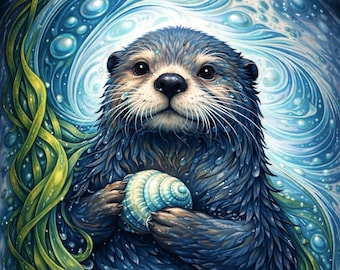 Enchanted Seas Sea Otter, pattern keeper compatible, PDF instant digital download, counted cross stitch BW CO chart printouts