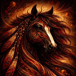 De mystieke Fire Horse-totem, compatibel met patroonhouder, pdf instant digitale download, getelde kruissteek afdrukken BW CO-kaart