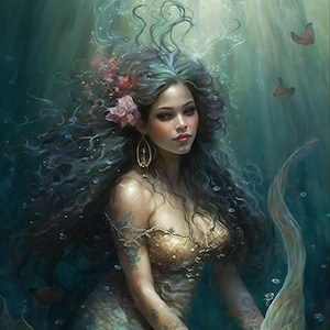 Sereia verde dourada Grande padrão compatível com PDF download digital instantâneo ponto cruz contado 14ct P&B, impressão de gráfico de cores