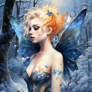 Pixie da floresta de inverno, grande suporte para moldes, PDF compatível com download digital instantâneo, ponto cruz contado, 14ct, P&B, impressão de gráfico de cores