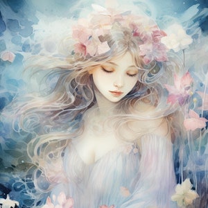 妖精の夢 4 水彩画、ドライアドの妖精のパターン キーパー対応 PDF インスタント デジタル ダウンロード クロスステッチ カラー プリントアウト