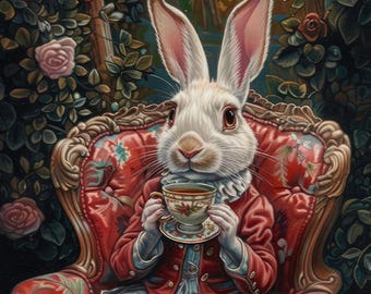 Alice im Wunderland 1 weißer Hase groß, Kreuzstichmuster, PDF digitaler Download, Zählzählmuster, BW CO Stickvorlage