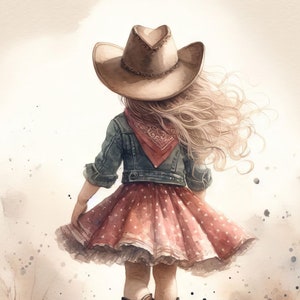 Kleine cowgirl aquarel 7 pdf instant digitale download geteld kruissteekpatroonhouder compatibel, afdruk kleurenkaart