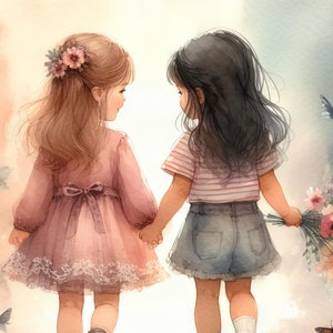 Best Friends Little Girls 4 pdf instant digitale download geteld, compatibel met geteld kruissteekpatroon, afdruk kleurenkaart