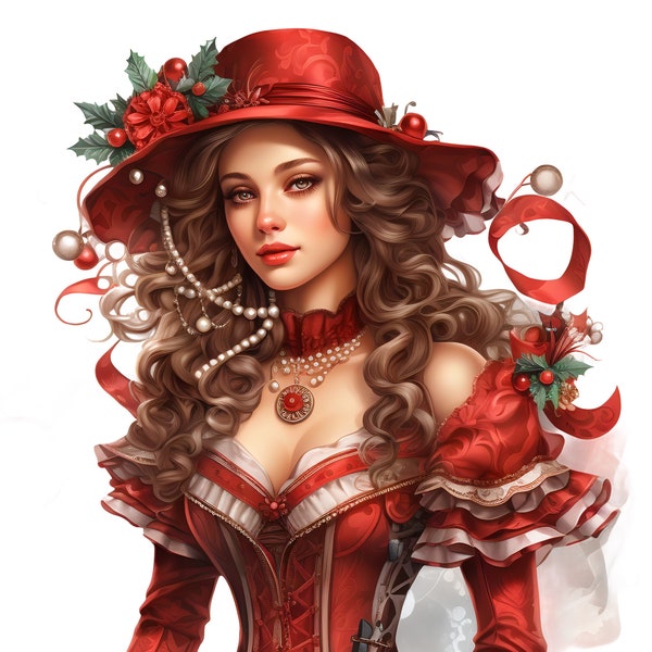 Steampunk Christmas woman 7 pattern PDF instant digital download counted cross stitch pattern keeper compatible color chart printout