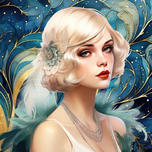 Hermoso patrón art déco de Flapper, compatible con PDF, descarga digital instantánea, punto de cruz contado, impresión a color en blanco y negro de 14 ct.