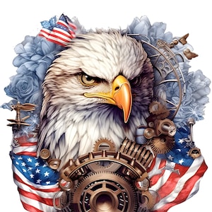 Steampunk Patriotic Eagle 5 Kreuzstichmuster kompatibler PDF-Sofortdownload Stickmuster 14ct Schwarzweiß, Farbkarte