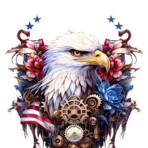 Steampunk Patriotic Eagle 3 Kreuzstichmuster kompatibler PDF Sofort-Download 14ct Schwarzweiß, Farbkarte