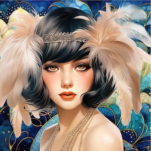 Hermoso patrón art déco de Flapper, compatible con PDF, descarga digital instantánea, punto de cruz contado, impresión a color en blanco y negro de 18 ct.