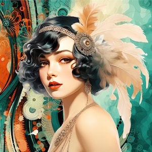 Hermoso patrón art déco de Flapper, compatible con PDF, descarga digital instantánea, punto de cruz contado, impresión a color en blanco y negro de 18 ct.