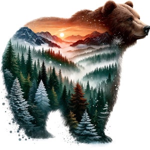 Urso pardo da floresta, totem espiritual 2 PDF download digital instantâneo padrão de ponto cruz contado compatível com suporte, impressão de gráfico de cores