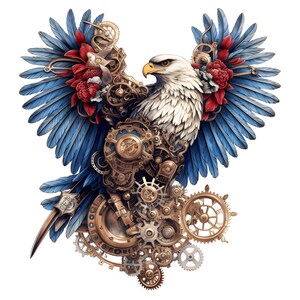 Steampunk Patriotic Eagle 2 Kreuzstichmuster kompatibler PDF Sofort-Download 14ct Schwarzweiß, Farbkarte, Stickmuster