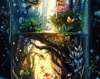 Fantasy world in a bottle 1, narrow pattern keeper compatible, PDF instant digital download, counted cross stitch BW CO chart printout