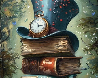 Narrow Dark Alice wonderland 15 stack books pattern keeper compatible,PDF instant digital download,counted cross stitch BW CO chart printout