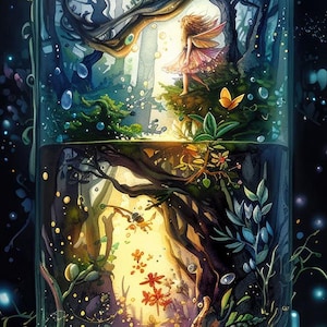 Świat fantasy w butelce 1, kompatybilny z wąskim wzornikiem, natychmiastowe pobieranie pliku PDF, wydruk schematu haftu krzyżykowego czarno-białego CO